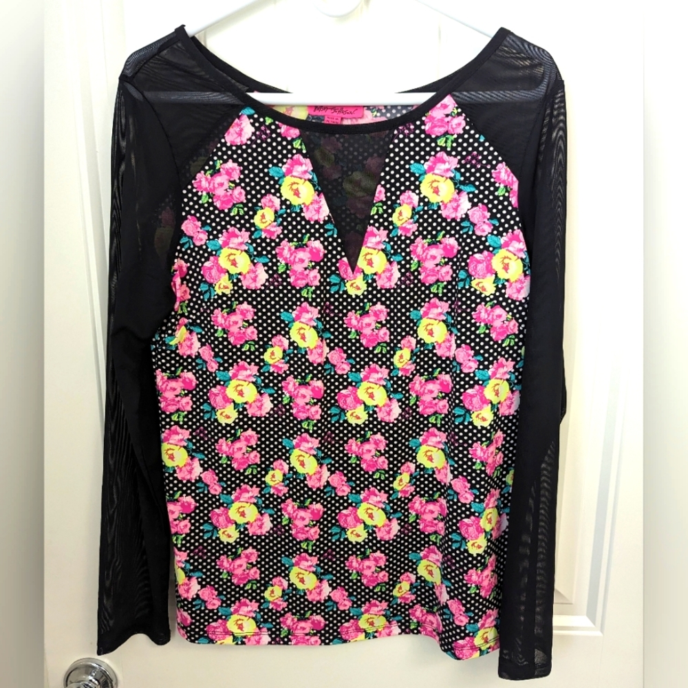 Betsey Johnson Floral Partially Sheer Blouse